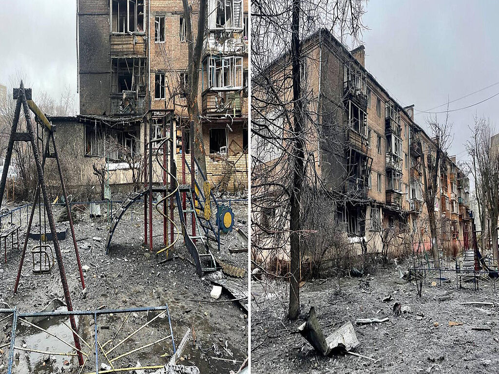 The building and the children's playground destroyed