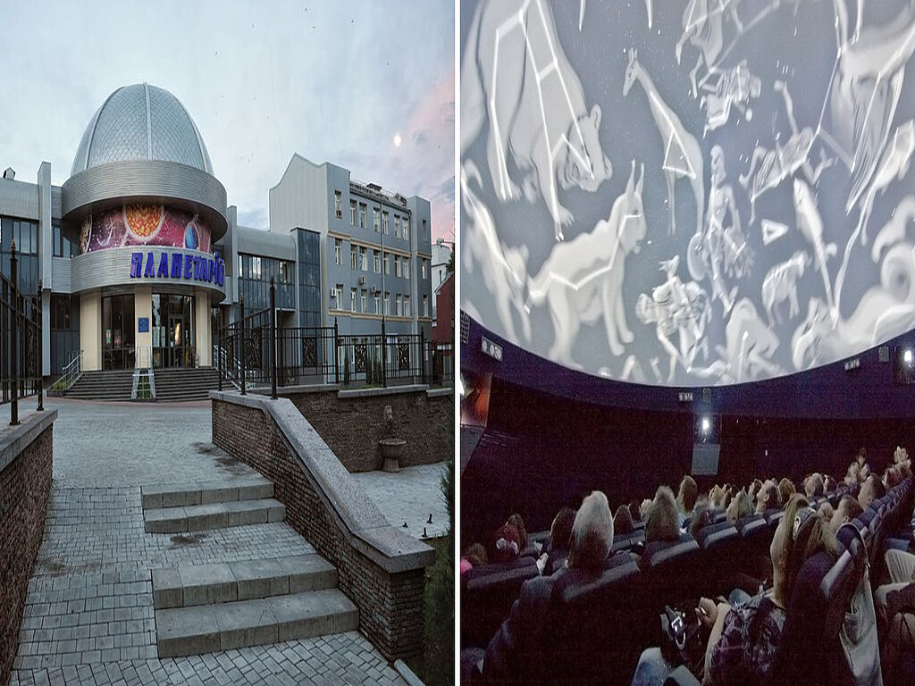 There is a skate park and an area for walking with children adjacent to the planetarium / Inside the planetarium