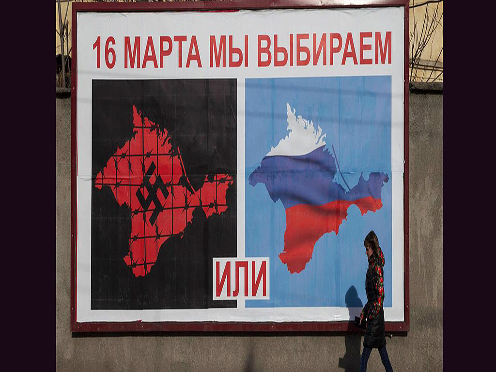 Russians are fond of comparing Ukraine to Nazi Germany. There is a psychological pressure on the immature minds of pensioners and non-thinking population (a symbol of fascism=Ukraine=bad)