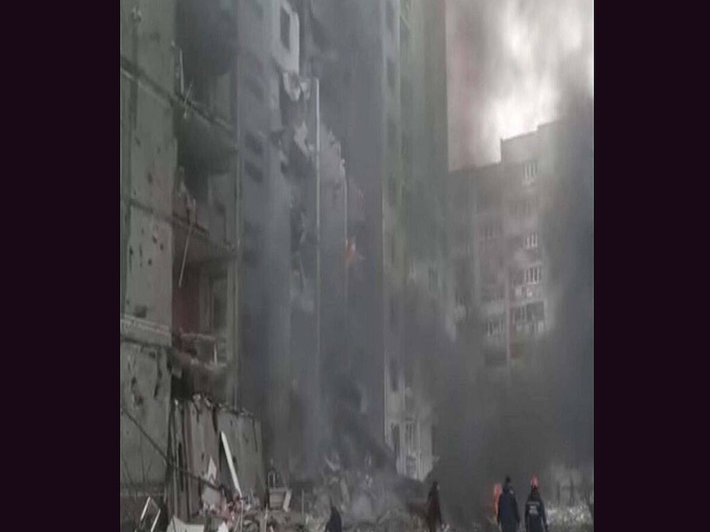 A residential building destroyed by Russian troops