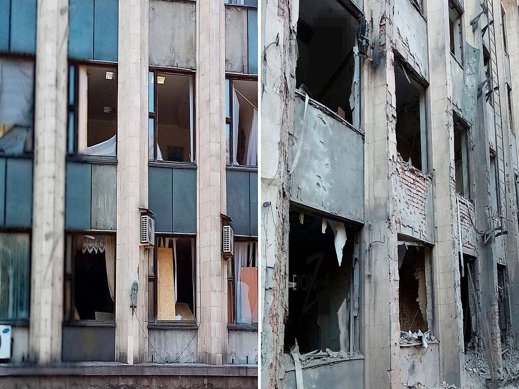 Broken windows and destroyed offices