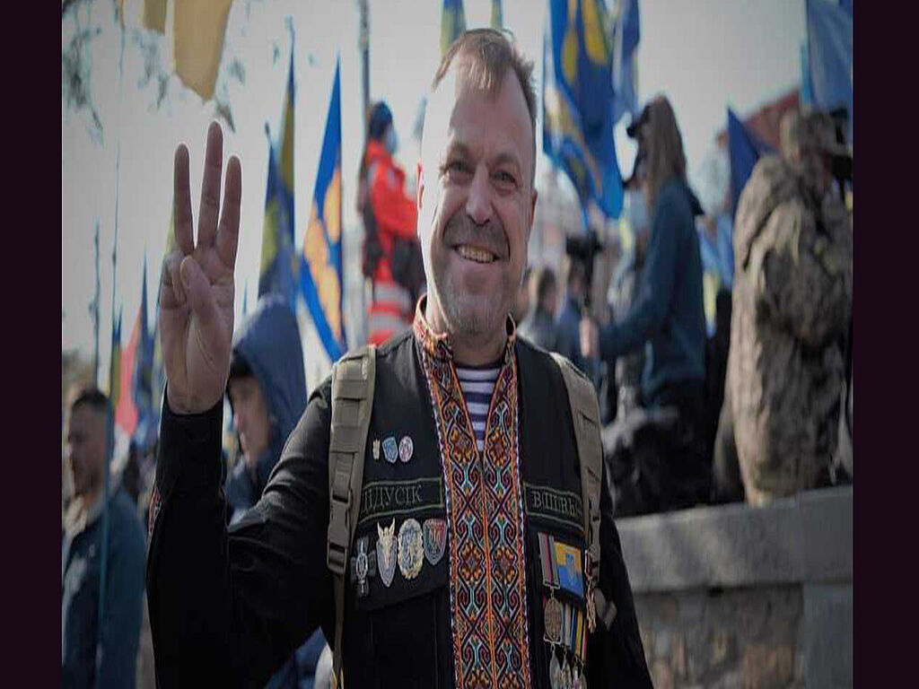 At a demonstration in Kyiv