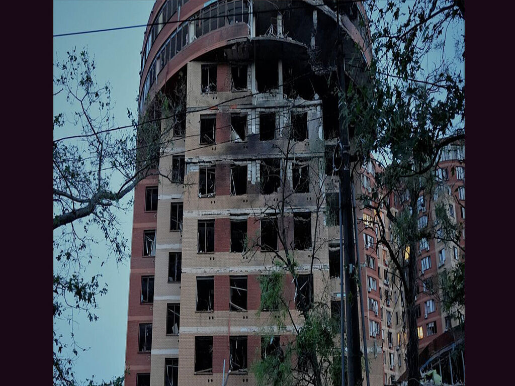 Debris from rockets hitting the building