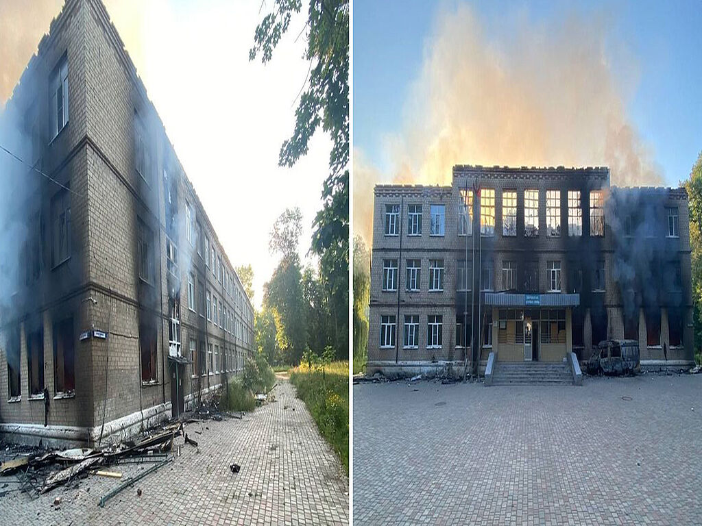 L'école a été bombardée avec des munitions incendiaires, que l'armée russe utilise en dépit de l'interdiction de la Convention de Genève