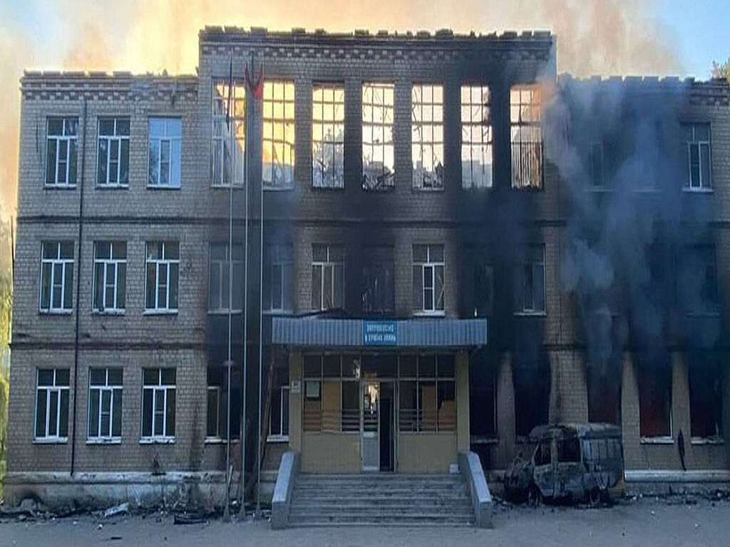 A school after being hit by incendiary shells