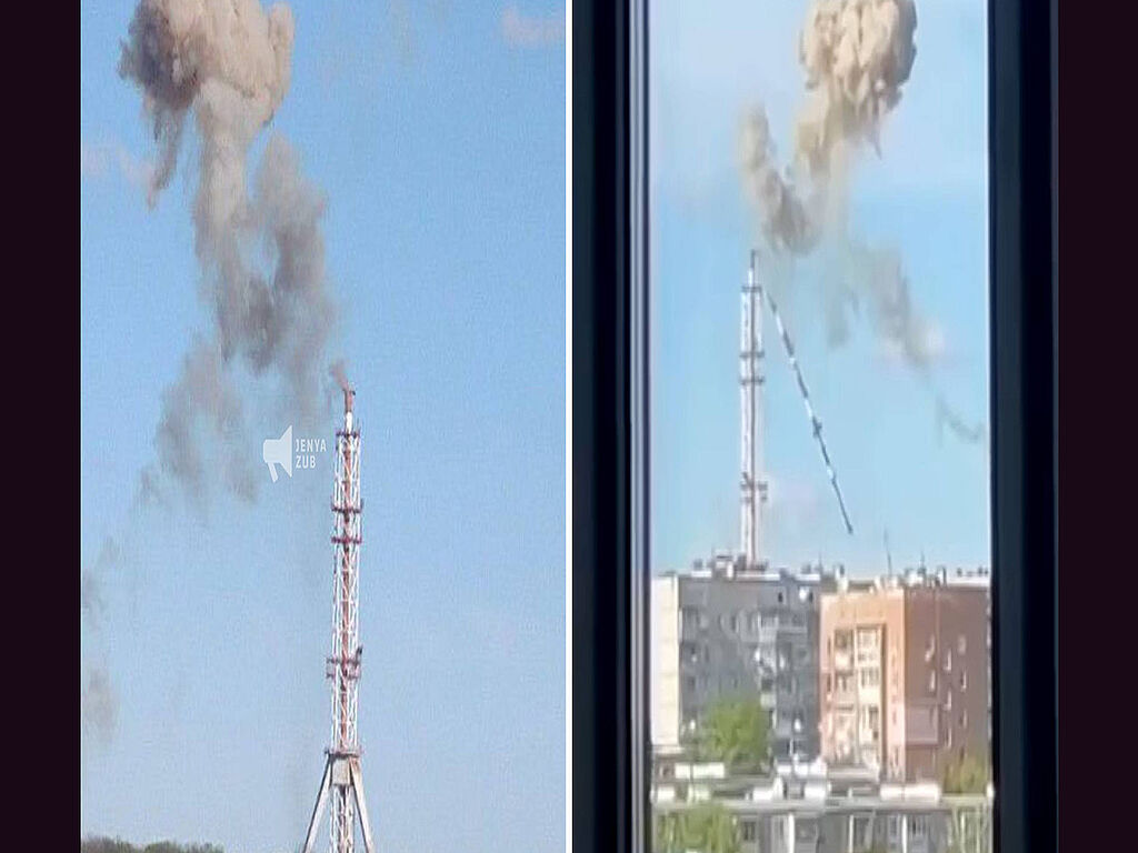 The tower was broken in half by a Russian missile strike