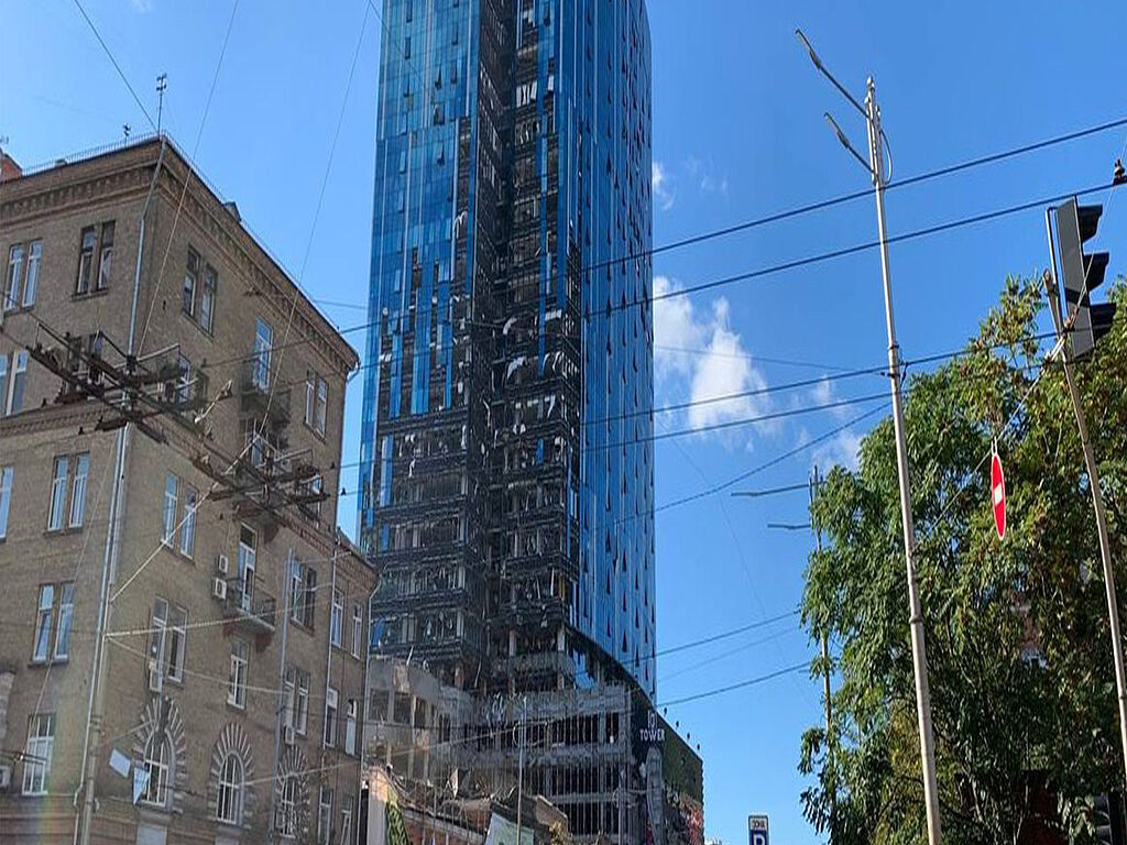 A business centre after a missile hit