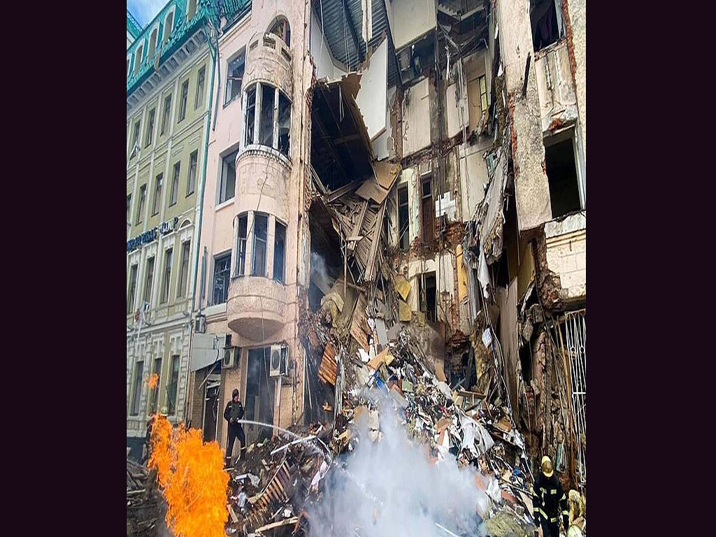 A destroyed house in the central part of the city