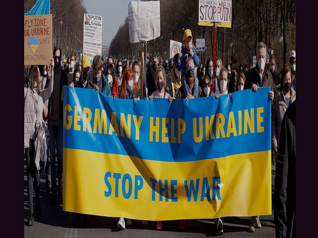 Rally in support of Ukraine. People ask Germany to help Ukraine