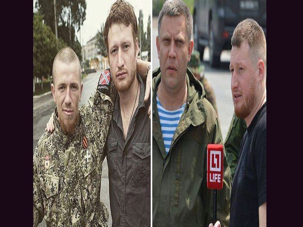 Avec Arsen Pavlov (à gauche), commandant du bataillon terroriste Sparta/ Avec Alexander Zakharchenko (à droite), ancien chef assassiné de la DNR