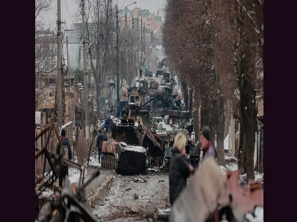 Destroyed military vehicles of the Russian occupiers