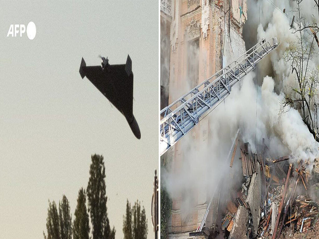 Un journaliste a réussi à prendre une photo d'un drone iranien volant à Kiev / des gens sous les débris