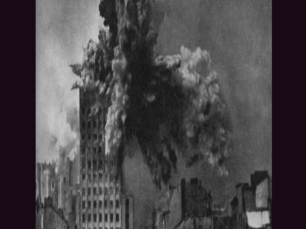 The results of the shelling of a building in Warsaw by two-tonne mortars of the Nazis