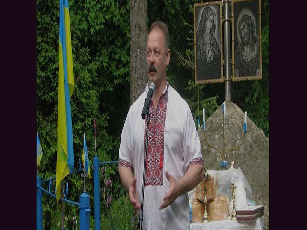 In a traditional Ukrainian embroidered shirt