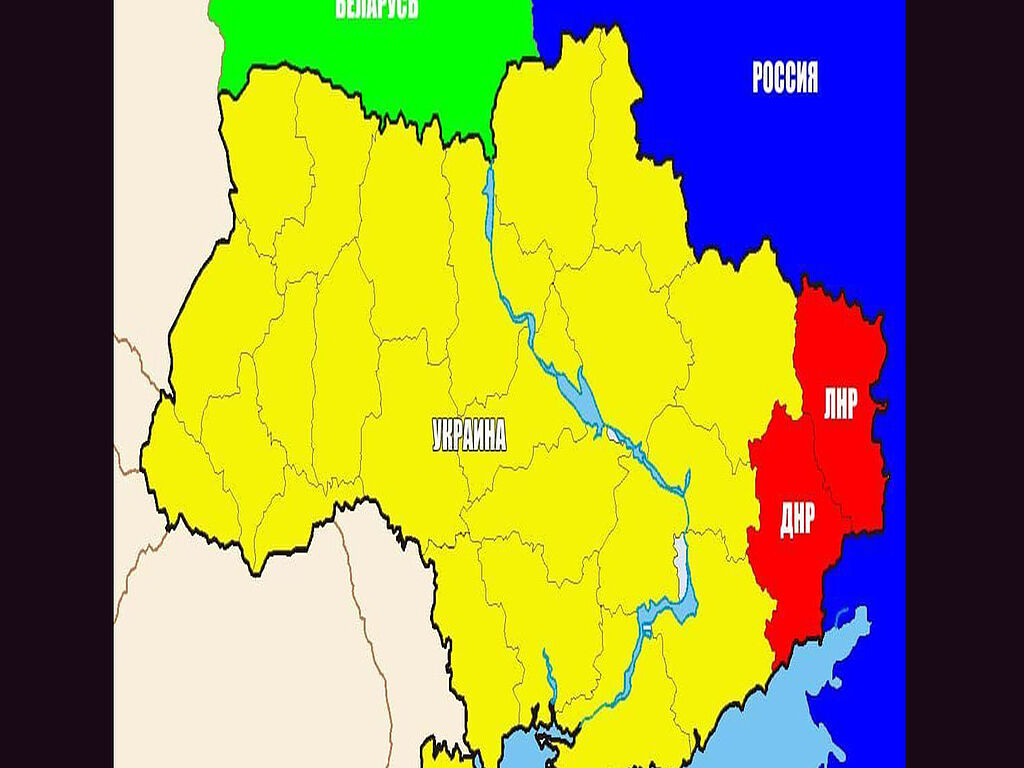 Le rouge indique les parties de l'Ukraine annexées par la Russie