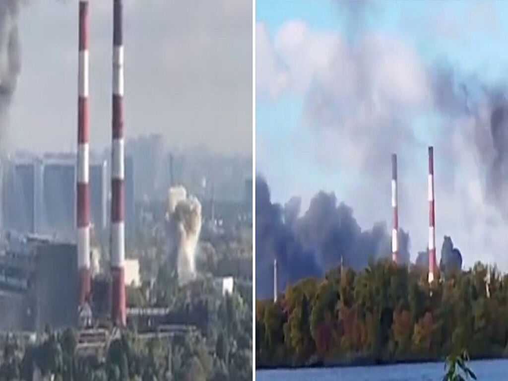 Power plant is engulfed in smoke from Russian missiles