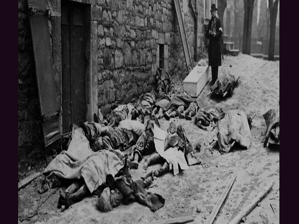 The bodies of Belgian civilians, women and children killed by the Nazis during the counter-offensive against Luxembourg and Belgium