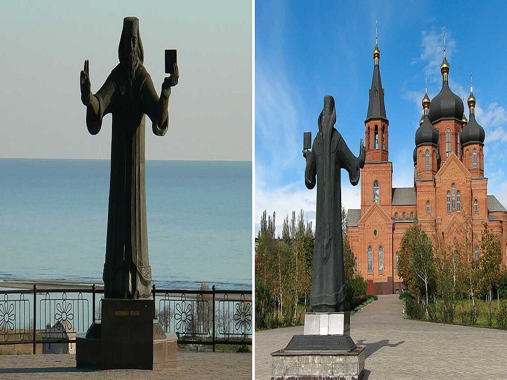 Monument au métropolite Ignace, évêque de l'église orthodoxe de Constantinople, l'un des fondateurs de Mariupol.