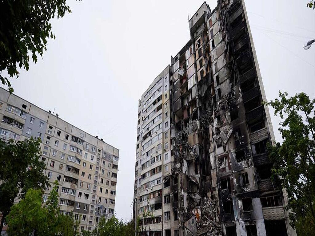 House destroyed by a Russian cluster bomb blast in Kharkiv