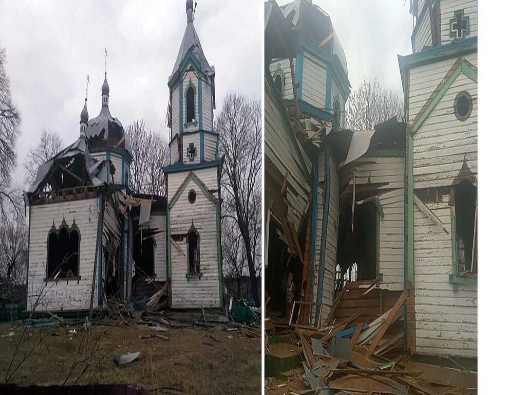 Les chars russes détruisent l'église de 1862 dans le village de Vyazovka