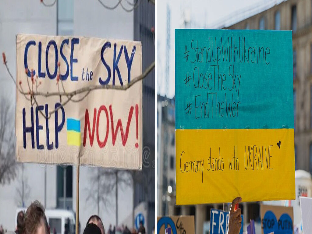 Close the skies over Ukraine! The purpose of the rally is to give Ukraine air defences. On the first day of the invasion, Russia launched more than 500 missile strikes