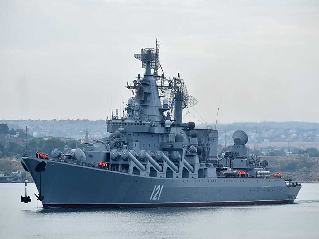 The flagship of the Black Sea Fleet of the Russian Navy, the Moskva missile cruiser