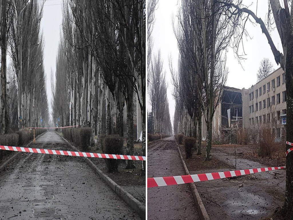 Traces of shells landing on roads