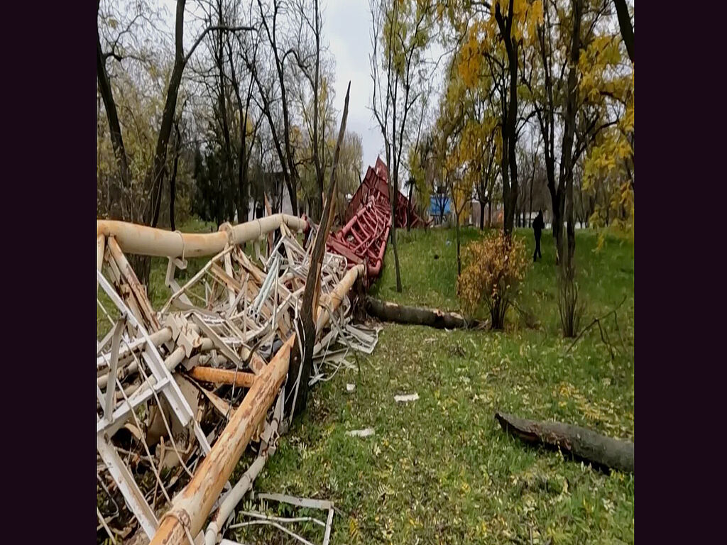 The tower destroyed by Russians