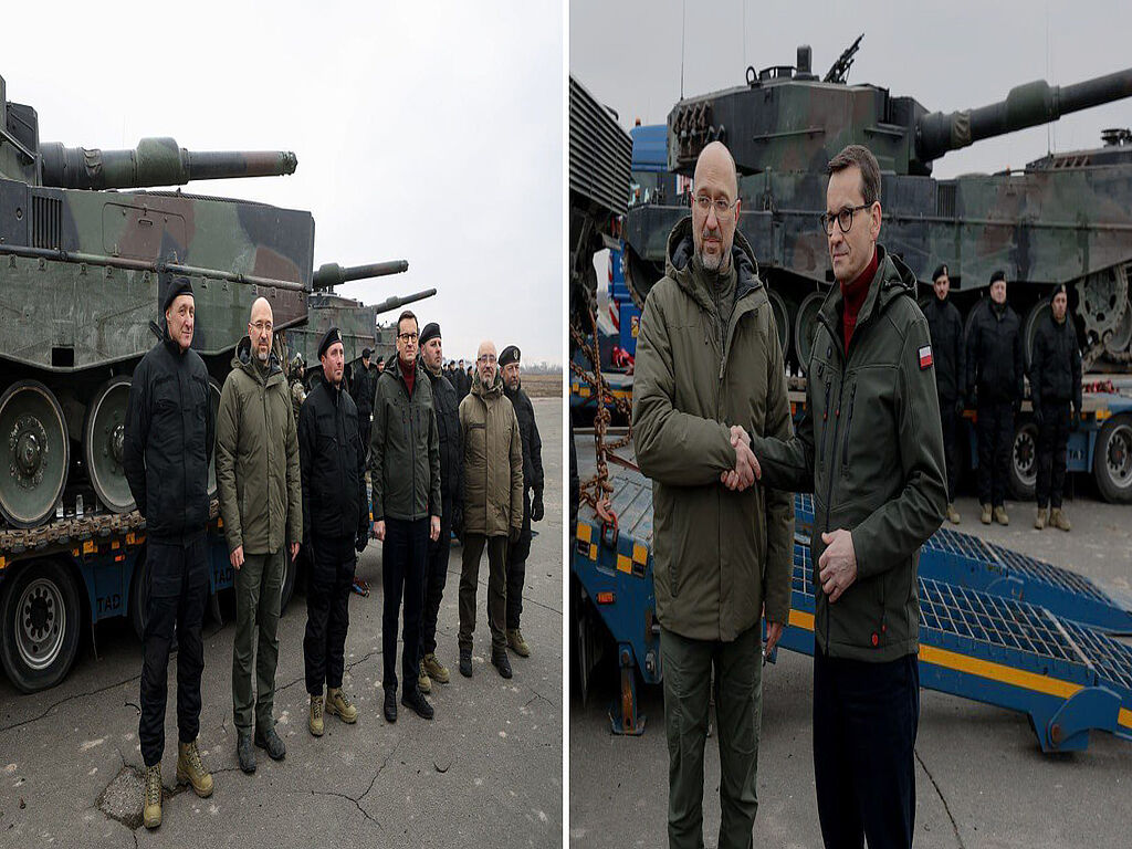 Une certaine "coalition de chars" de pays européens capables de transférer des chars à l'Ukraine a été formée. La Pologne a été l'un des premiers pays. La photo montre les premiers ministres ukrainien et polonais