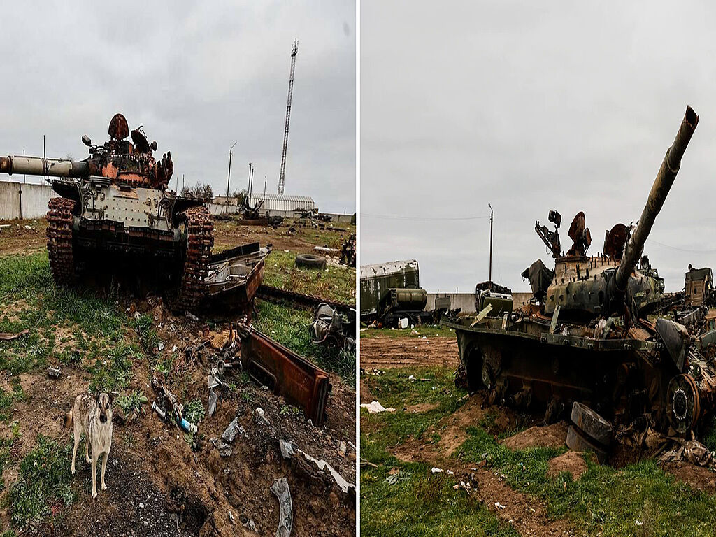 Abandoned Russian tanks on the airport territory