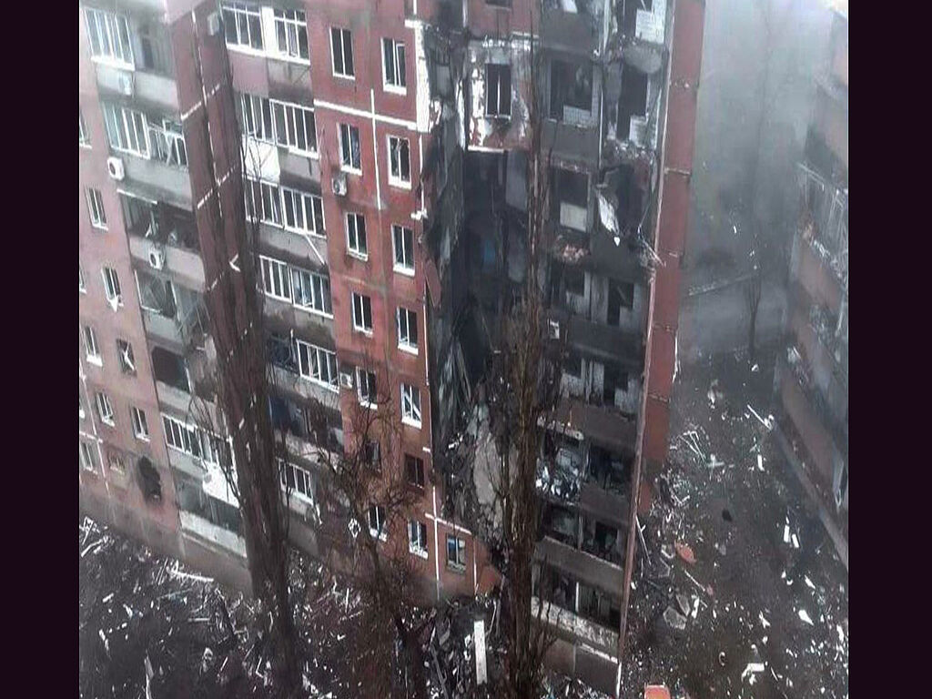 A destroyed multi-storey building